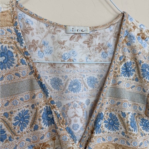 IRE Y2K Top Multicolor Neutral Floral Babydoll Wrap Top - Picture 3 of 8